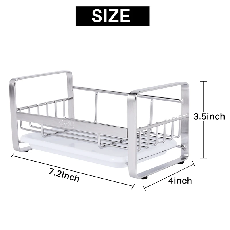 حامل صابون وإسفنج من الفولاذ المقاوم للصدأ لحوض المطبخ ، منظم صينية العلبة