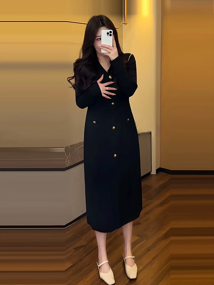 

Ele V-Ne Long Sve Dr plus Size Women's Faion Commute Sle High Waist A-Line Silhouette Inner Wear Base Layer