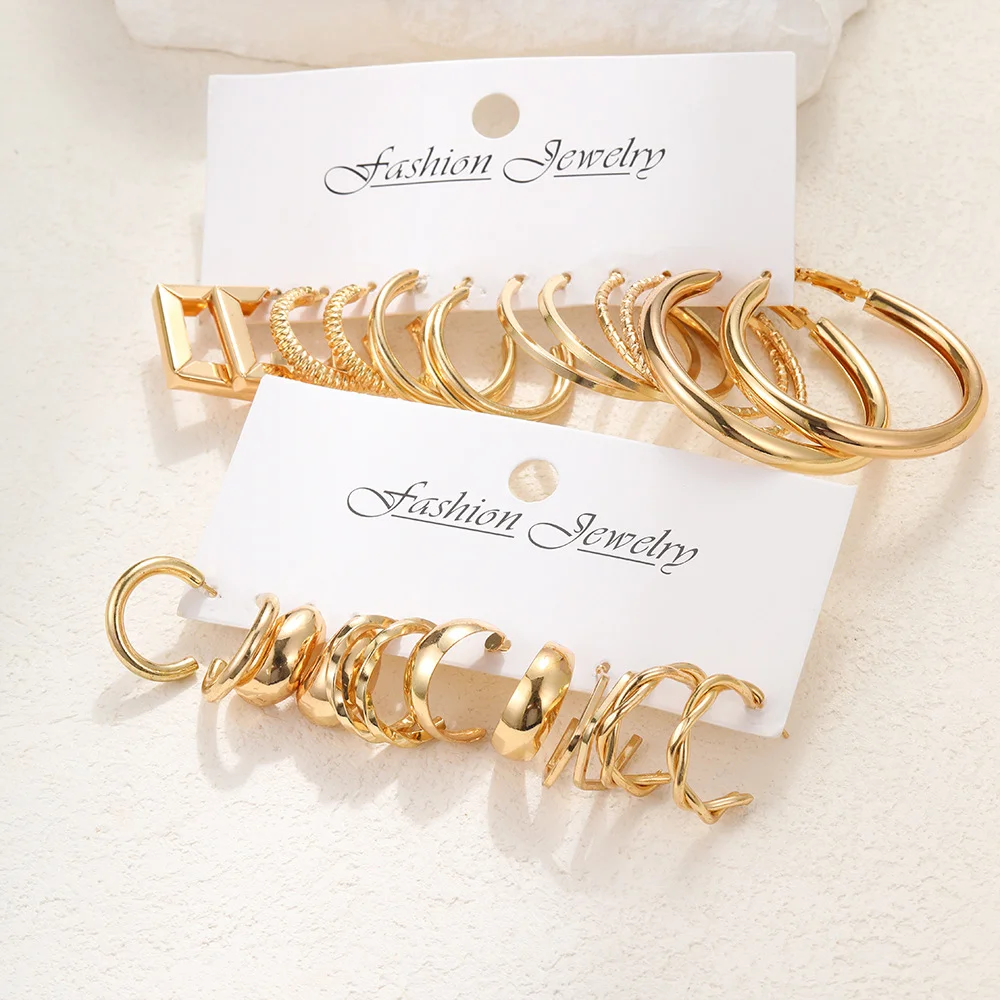 24 Pcs Simple Gold Color Circle Women Earrings Boho Creative Metal Geometry Temperament Hoop Earrings 2024 New Jewelry Gifts