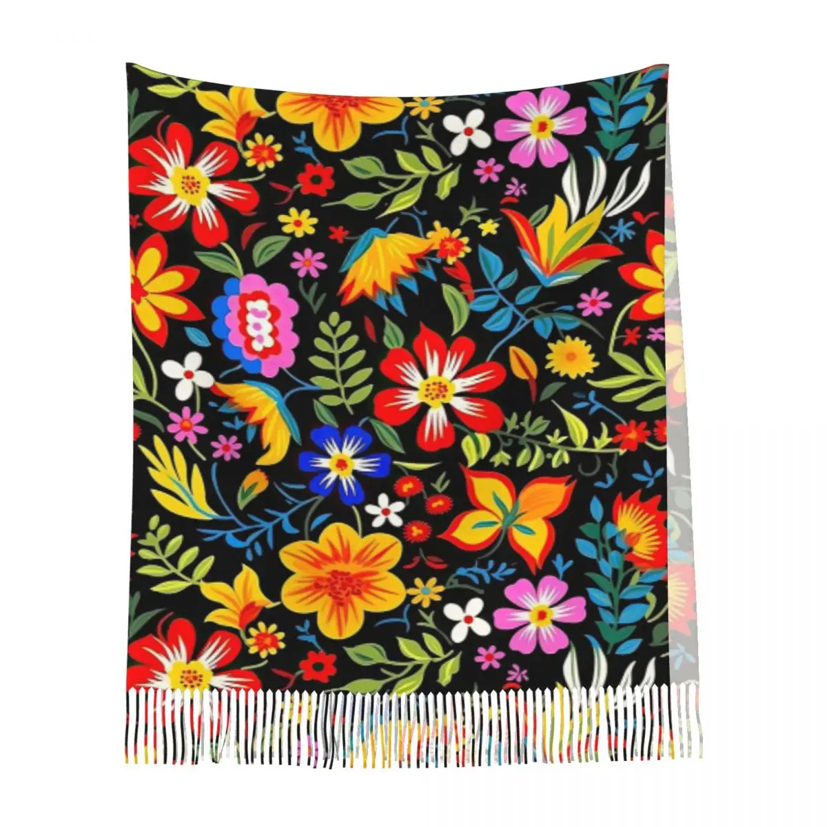 Mexicano vintage flroal rebozos mexicanos cachecol borla cachecóis para mulheres xales macios e quentes e envoltórios longo outono inverno xale envoltório