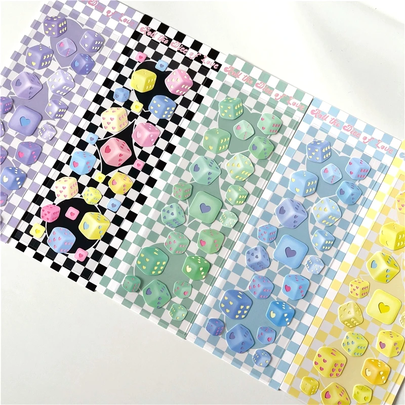 

5Pcs Cute Colorful Love Dice Stickers Journal Happy Planner DIY Scrapbooking Craft Photo Decoration Stickers Korean Stationery