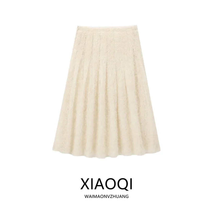 

High Waist Embroidered f-Transparent Bead Decorated Skirt Women's Faion New Arrival Autumn Winter Mid-Length A-Line...