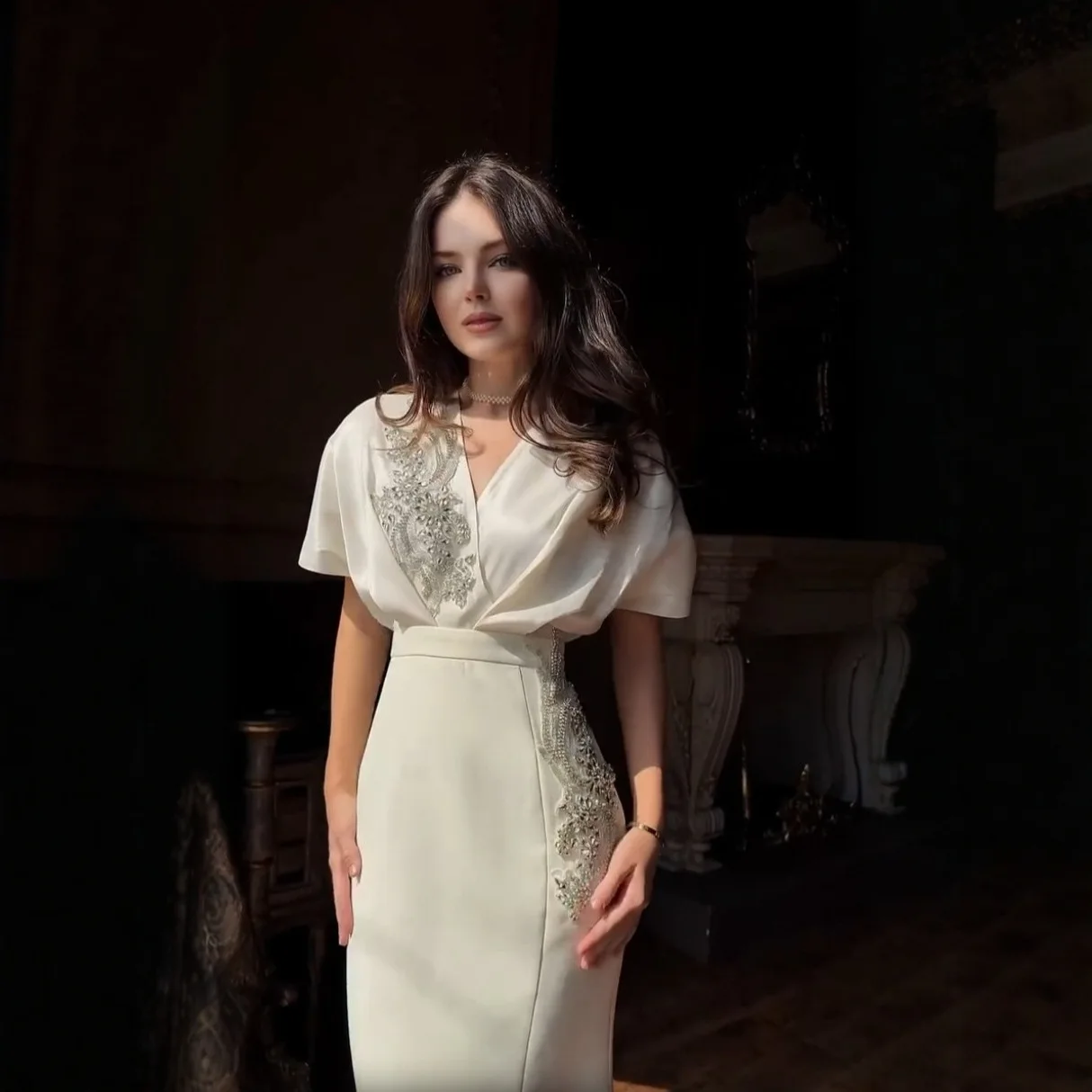 New 2025 Summer Floral 3D Decoration V-Ne ort Sve Dr Ele Loose Waist Cotton Polyester Knitted A-Line Dr