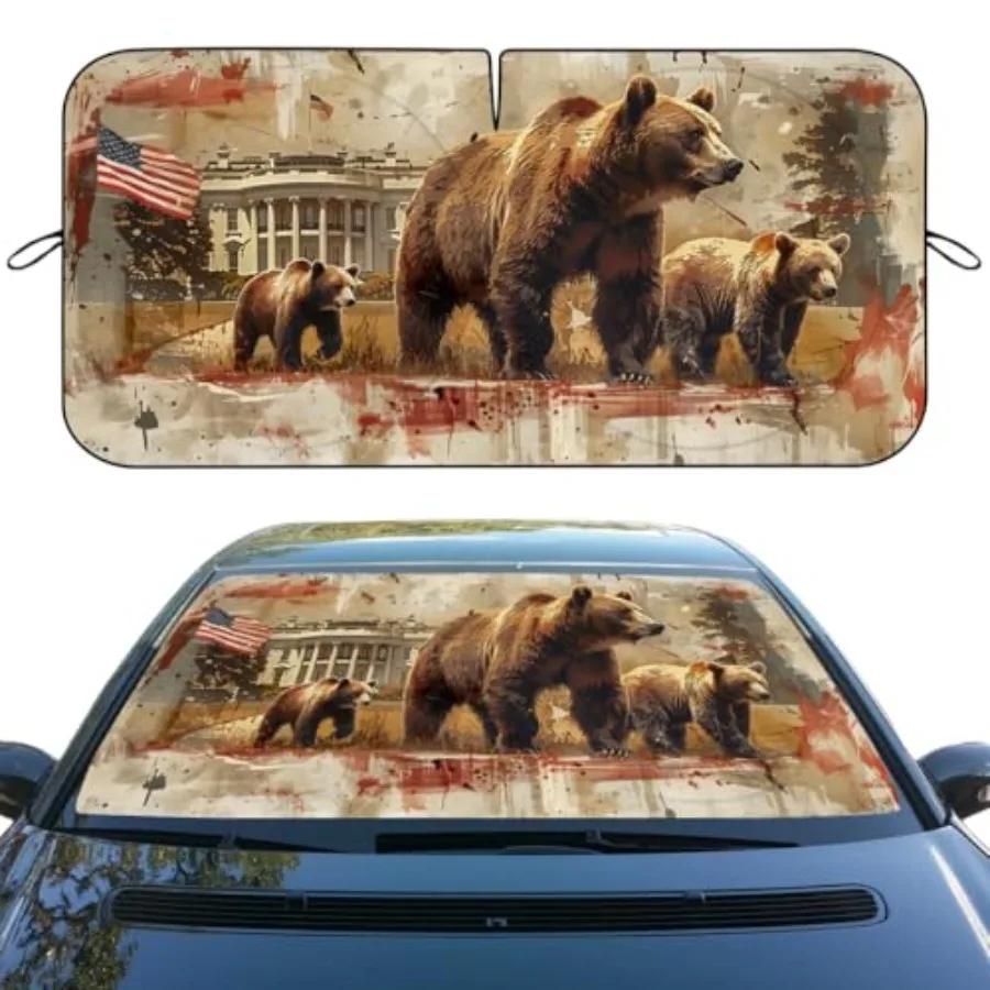 

Car Windshield Sunshades Wildlife Animals White House USA Flag Front Window Sun Shade Blocks UV Rays Sun Visor Protector for Ca