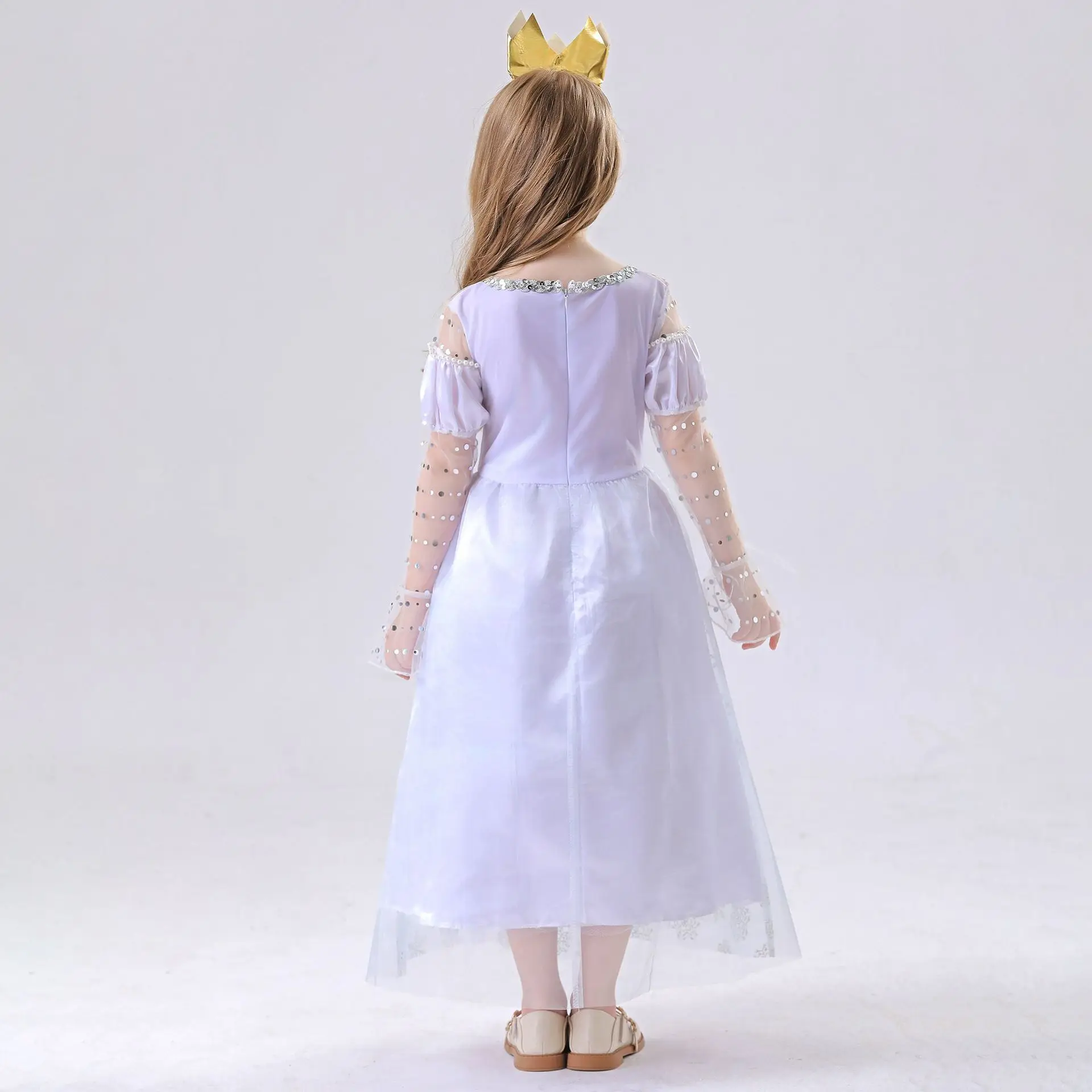 女の子プリンセスドレスコスプレ白の女王不思議の国のアリス衣装子供ハロウィンパーティーステージパフォーマンスファンシードレス