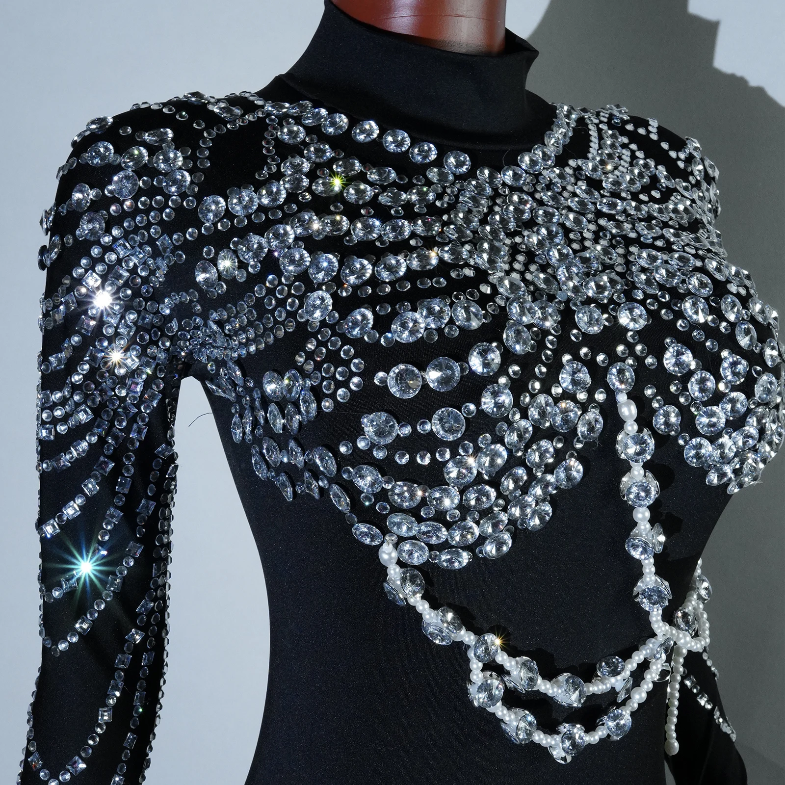 Super Sparkling Luxury Rhinestones Black Jumpsuit Singer dj Dancer Stage Performance Costume Nightclub Evening Party Drag Queen