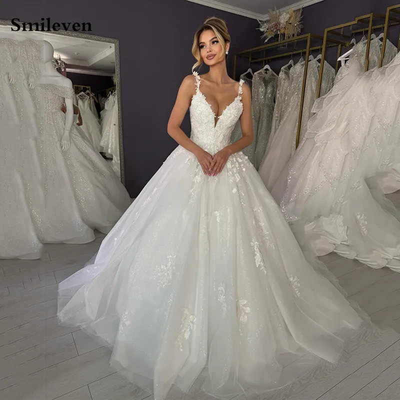 Smileven une ligne dentelle robes De mariée Spaghetti sangle princesse Robe De mariée bouffée Tulle Robe De mariée robes De mariée personnalisées