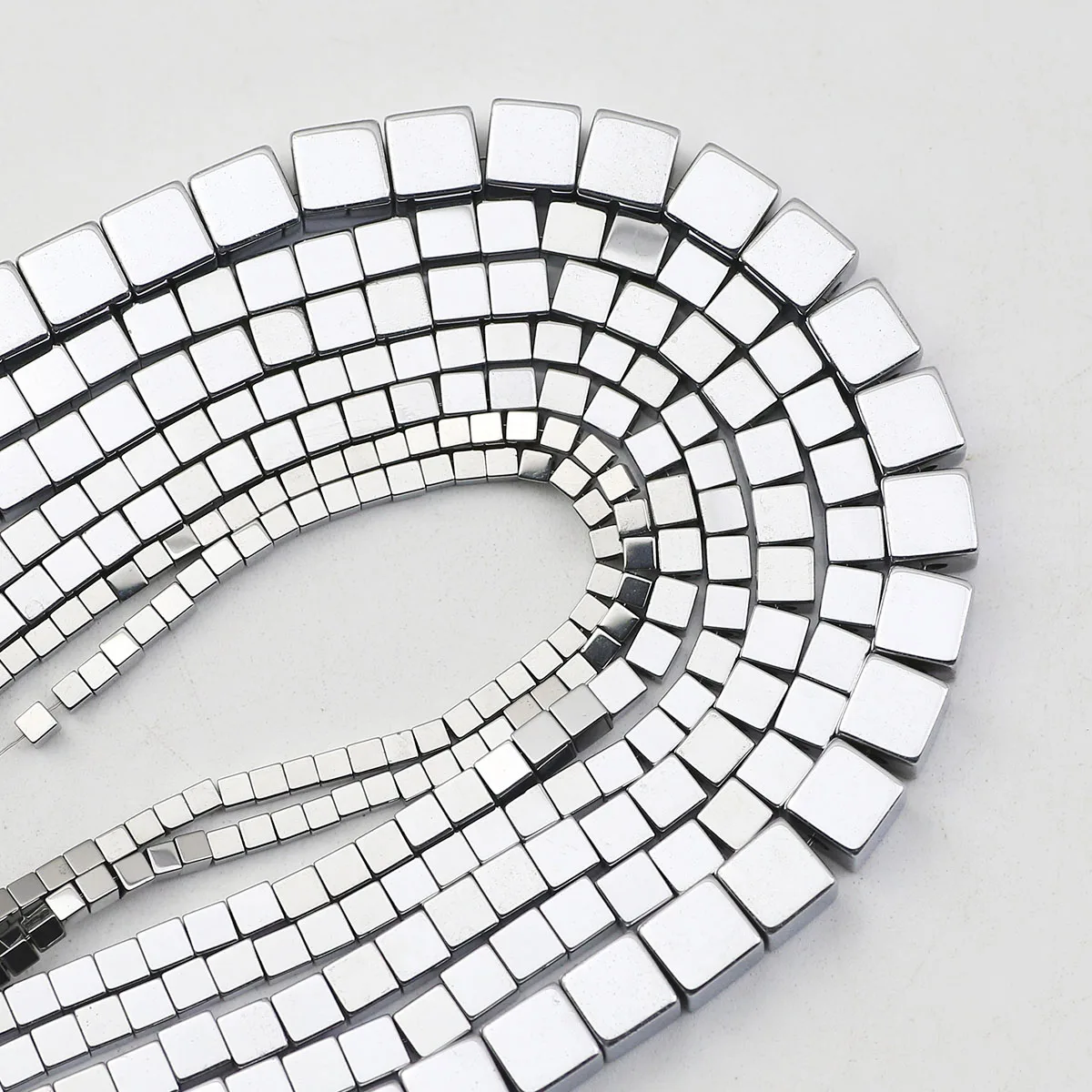 15\'\' Silvery Plated Cube Hematite Natural Stone Square Spacer Loose Beads For Jewelry Making Bracelets Necklaces DIY Accessories