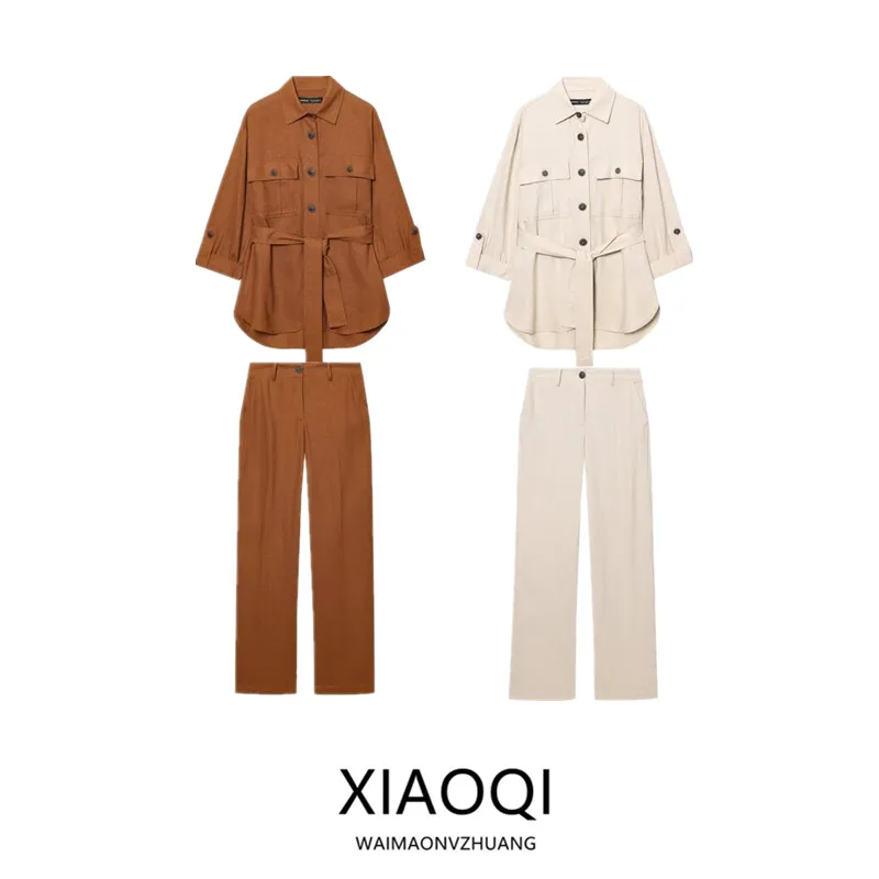 Nuevo Conjunto de Verano 2025 para Mujer, Csa de Caza de Lino y Plones a Media Cintura, Modelo 3075, Atuendo Versát...