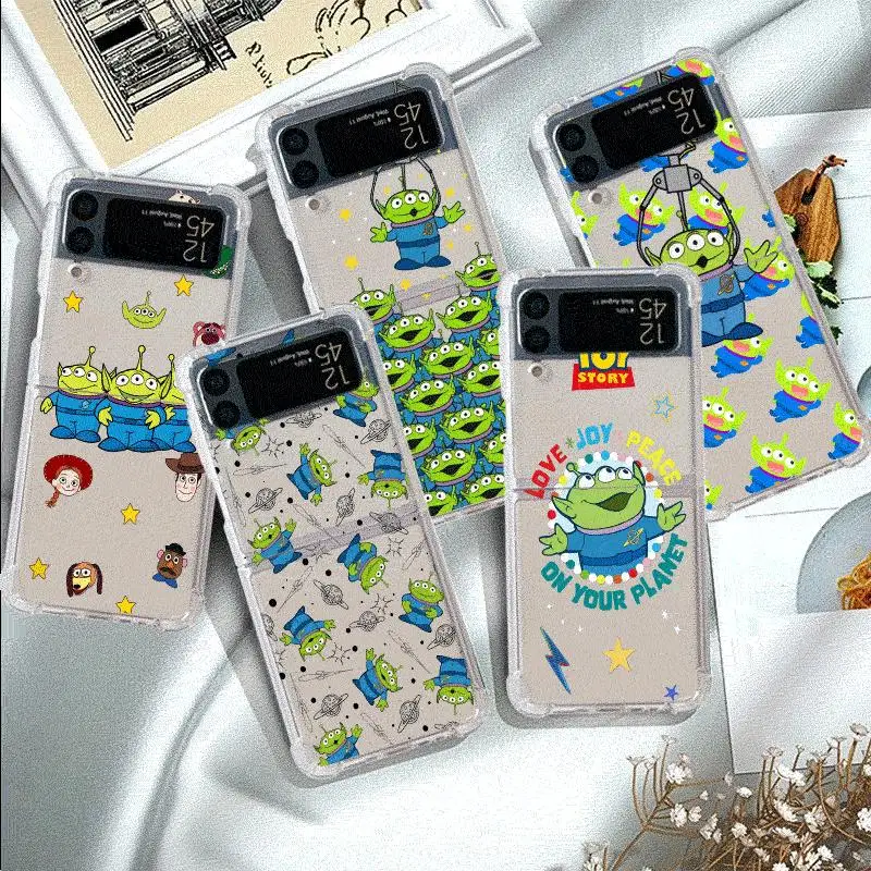 Disney Toy Story Cute Alien phone Cases for Samsung Galaxy Z Flip 3 case Z Flip 4 ZFlip 5 zflip Flip3 Flip4 Airbag Fundas Cover