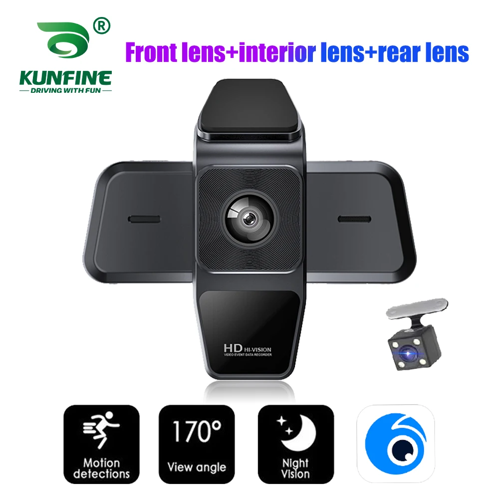 3.16 Inch Car Dash Cam DVR 3 Cameras Recording Video Parking Monitoring 1080P Sensor IPS Night HD Vision Cycle Recording Video