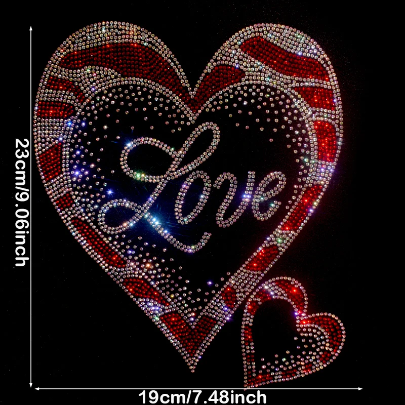 

​ Двойное сердце Crystal Transfer — натирающая эмблема для топов, сумок и декоров пристрасти (красно-серебристый дизайн без текста) ​ ​