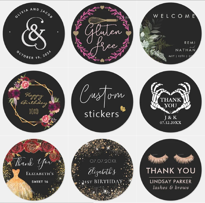 

Customized Premium Black Party Sticker Thank You Sealing Sticker Wedding Gift Label Decoration