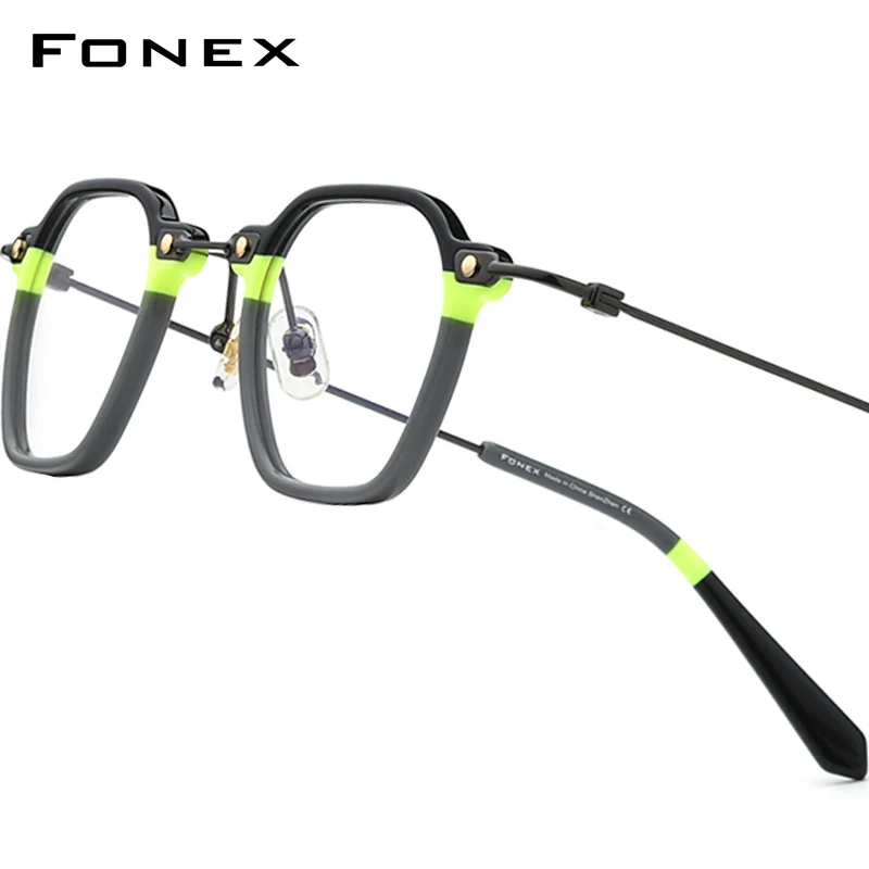 FONEX Acetate Titanium Glasses Frame Men Brand Design Retro Square Eyeglasses Women Spectacles Vintage Japanese Eyewear 85681