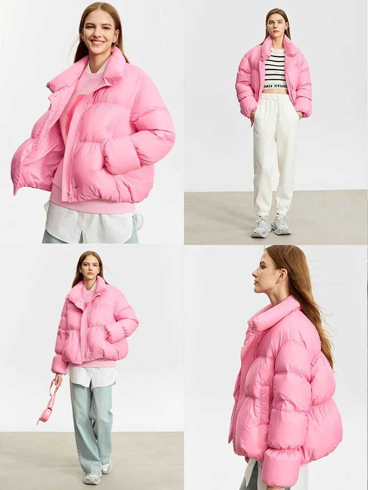 AMII Minimalistischen 2024 Winter Unten Mäntel Für Frauen Neue Knospe Typ Zipper Taste Kurze Mäntel Weibliche Solide Unten Jacke 12344053