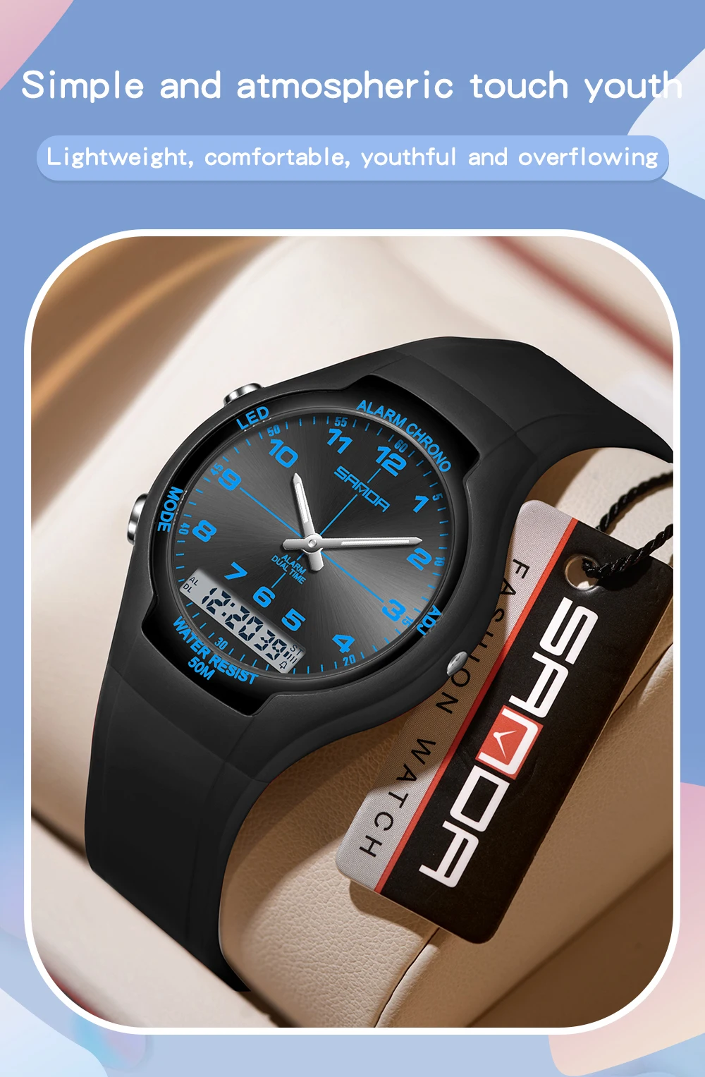 SANDA 6320 Neue Sportliche Wasserdichte Damenuhr Digitale Nachtlicht-Weckuhr für Männer und Frauen, Studentenuhr – Detail 6