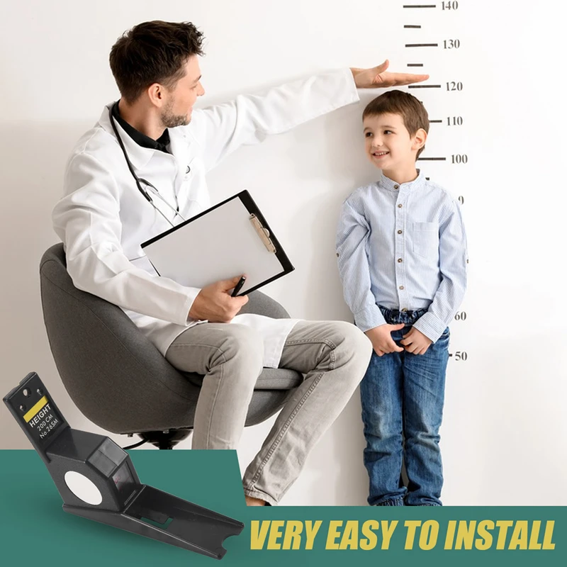 200Cm Stadiometer Black Wall Mounted Height Meter Growth Ruler Cm Metric Tape Measures