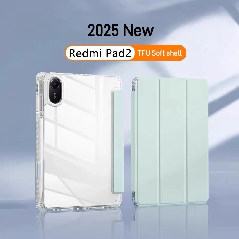 

Чехол для Xiaomi Redmi Pad 2 2025 11 дюймов с держателем для карандашей, тройной прозрачный мягкий чехол из ТПУ для планшета Redmi Pad 2 2025 Cover