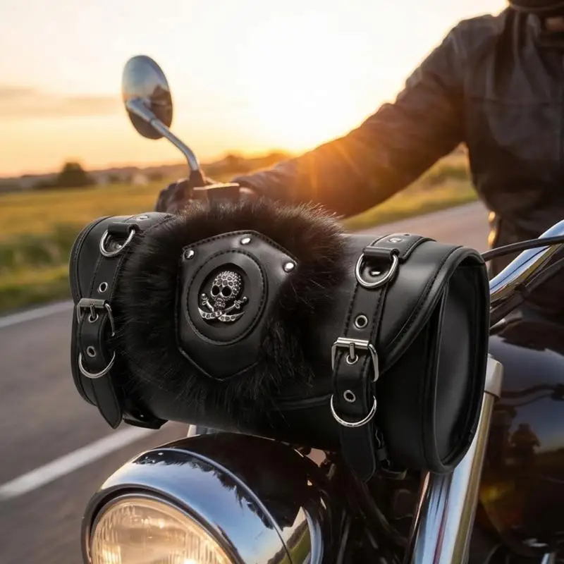 G7NA Punk Design Fahrrad-Fronttasche, PU-Leder, große Kapazität, Aufbewahrungstasche mit verstellbaren Schnallen für – Detail 7