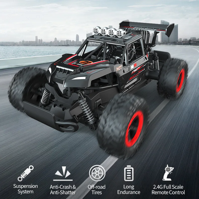 RC ของเล่นยอดนิยมสี่ล้อไดรฟ์ off-road รีโมทคอนโทรลรถ 2.4G สัดส่วนคันเร่งแบนวิ่งแข่งรถความเร็วสูง