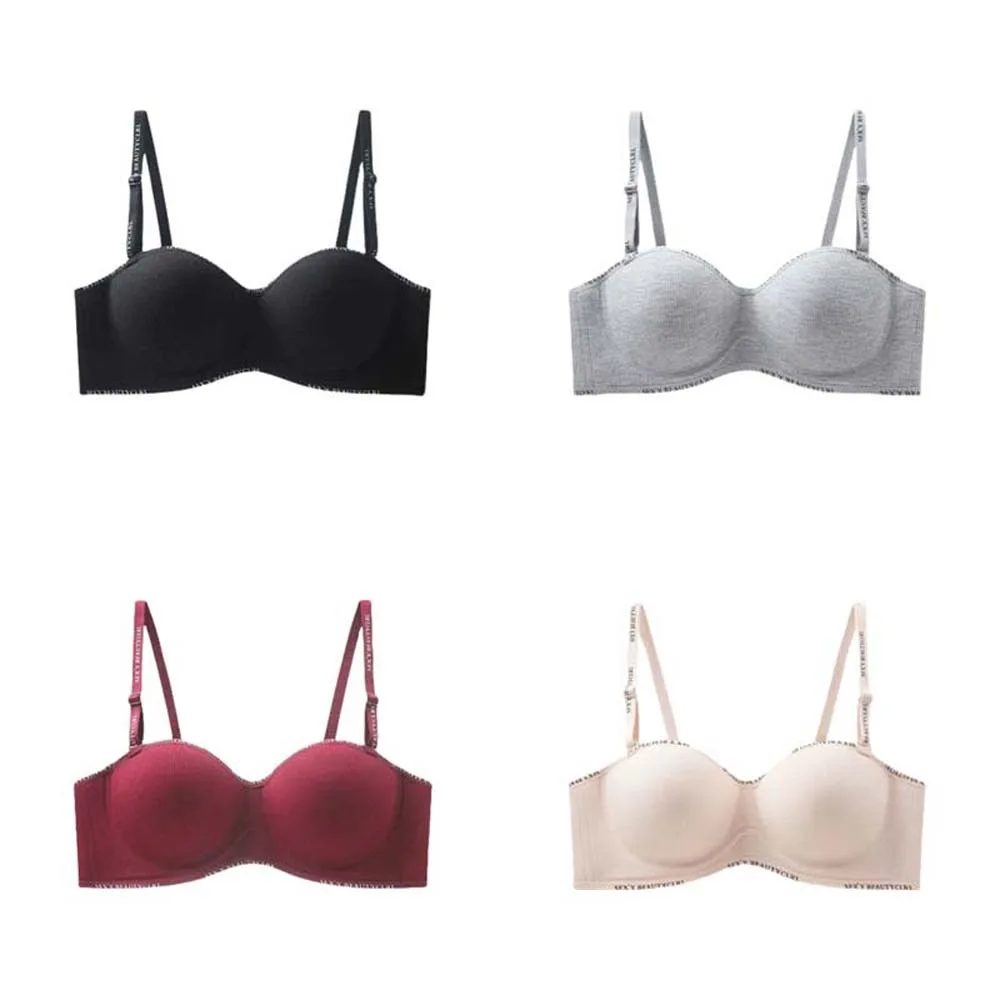 Sutiã em v profundo sem fio com letras em inglês, roupa íntima push up anti-flacidez, sem rastros, seios reunidos, sem costura