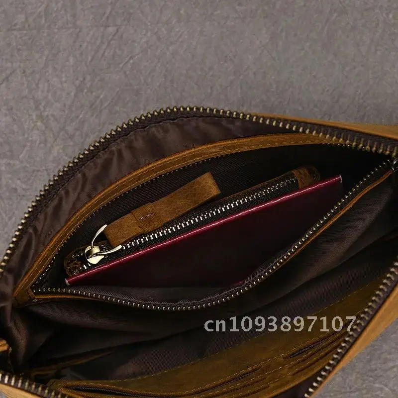 Cartera de mano de cuero genuino Luufan para hombre, cartera de mano con cremallera para hombre de negocios, capacidad diaria para bolso grande, bolso de mano, cinturón para teléfono