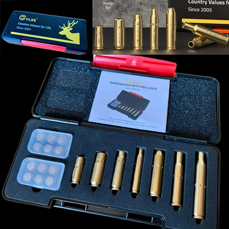 

CVLIFE 7 Boresighter Kit Bore Sight Laser for Cal.223/5.56MM/9MM/7.62X39MM/30-30/30-06/.243/308/.45acp Caliber with Batteries