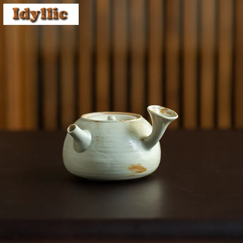 140ml Wabi Sabi Style Handmade Side Handle Teapot Creative Tea Infuser Pot Tea Maker Kettle With Filter Tea Ceremony Gift Craft