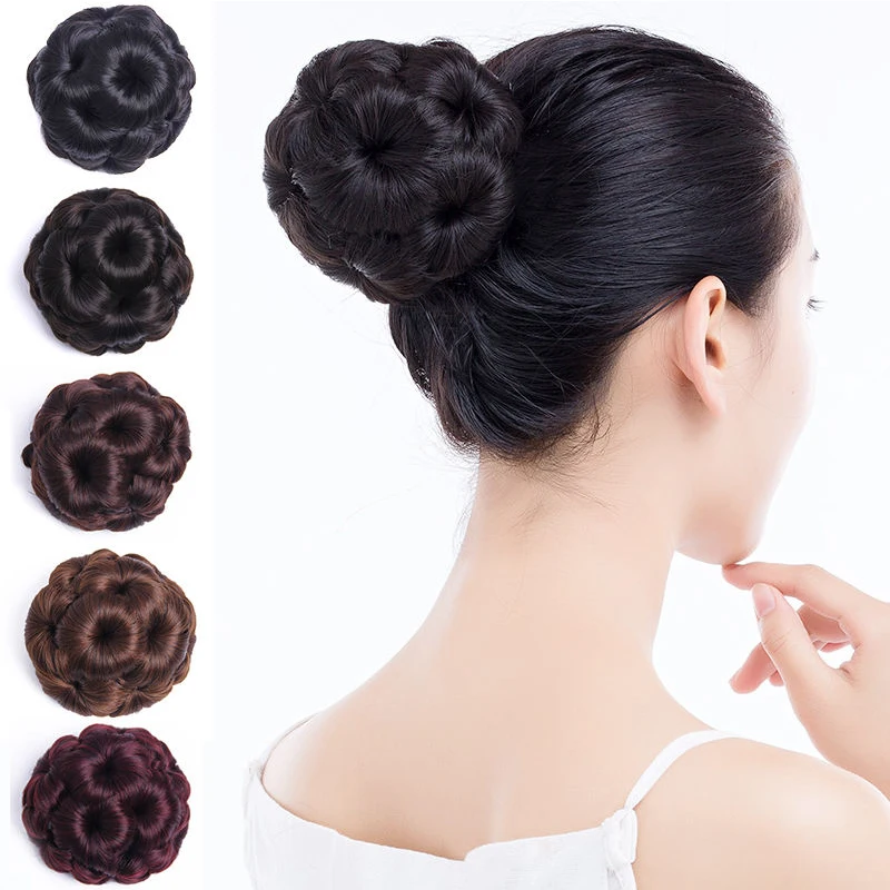 

Synthetic Claw Clip In Chignon Fake Hair Chignon Bun Hairpiece Black Brown Blonde Women Curly Chignon Bun Hair