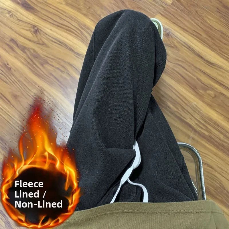 

Bla Elastic Waist Corduroy Jeans Men's Loose Winter Thiened Fce Straight Leg Warm Loose Fit Casual Trousers