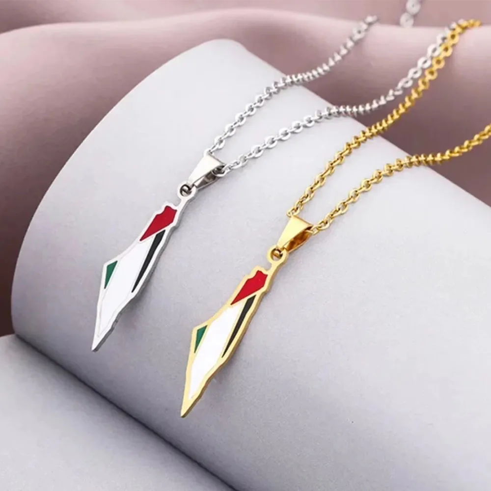 COOLTIME Palestine Map Flag Pendant Necklace for Women Stainless Steel Geography Map Shape Choker Chain Jewelry Wholesale - view 4