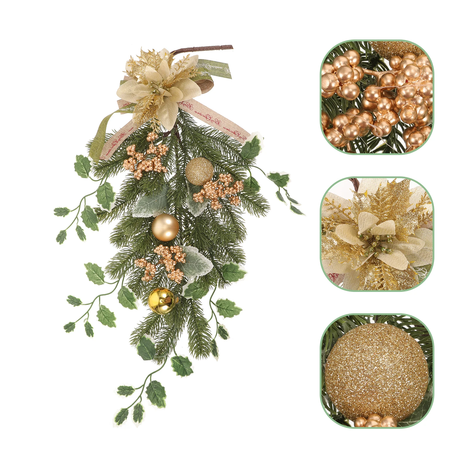 

Golden Christmas Flowers Hanging Upside down Decor Decorations Boxwood Ornament Wreaths for Front Door Pe