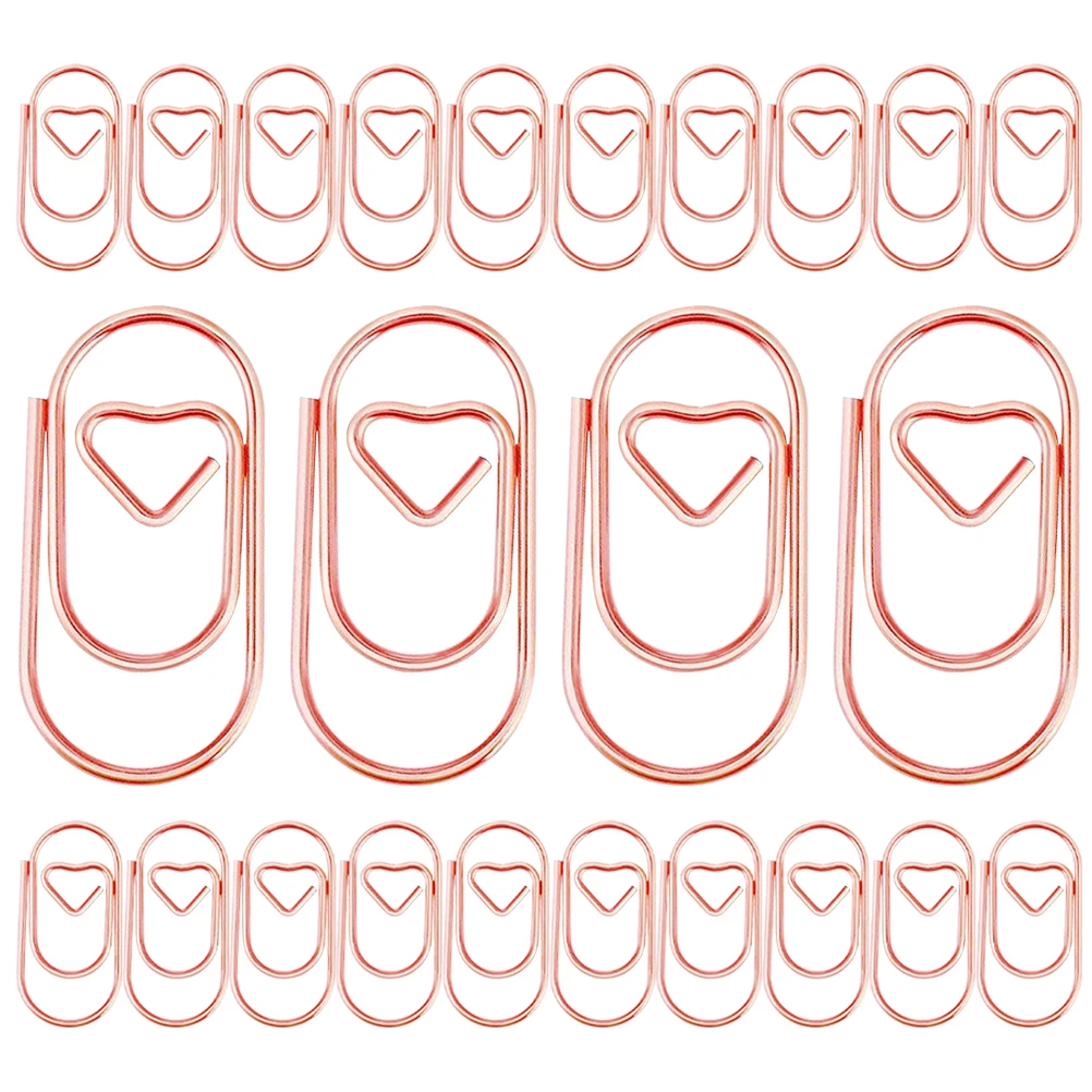 

200 Pcs Metal Paper Clips Heart Shaped Document Organizers Carbon Steel Mini Office Supplies Rose Gold