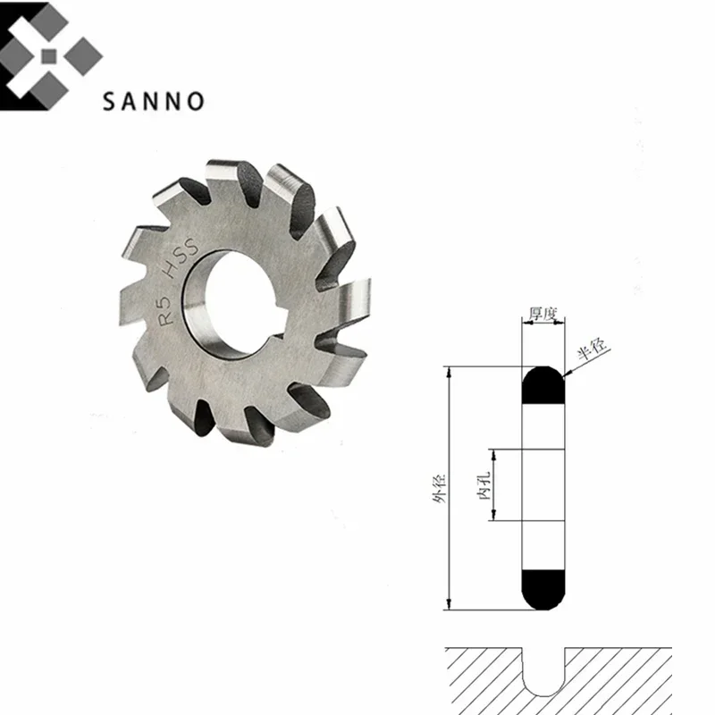 R0.5×50×22mm Thickness 1mm Hss Convex Half Circular Milling Cutter Semicircular Corner Rounding Grooving Milling Cutter