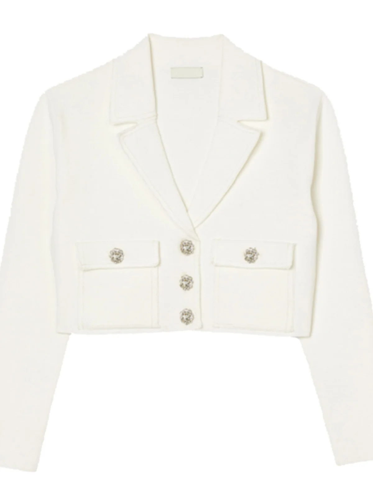 

Ele White Suit Collar ort Jaet Top for Women MaSande Spring 2024 French Sle Button Embellied Straight Cut Coat