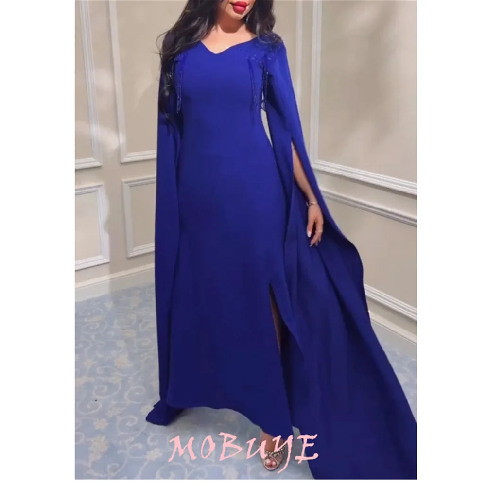 Mobuye 2024 beliebte V-Ausschnitt Ballkleid knöchel lang mit langen Ärmeln Abend mode elegantes Party kleid für Frauen