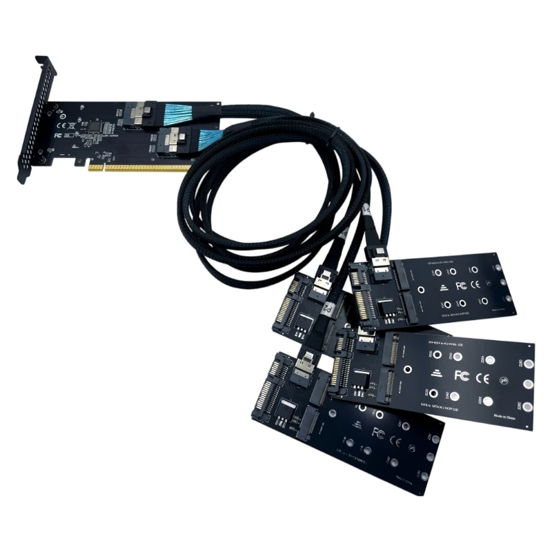 NEW PCIe X16 SFF‑8654 SlimSAS to 4‑Port M.2 SSD Adapter Card PCI‑E 4.0 Bifurcation Expansion Card For Desktop Server NAS Storage
