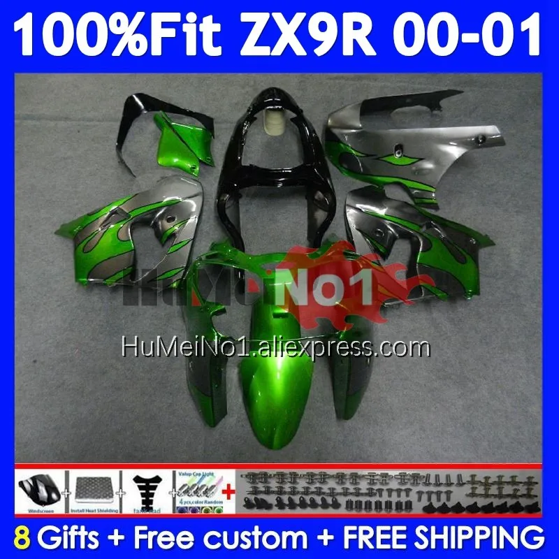 Injection Body For KAWASAKI NINJA ZX900 ZX 9R 900 CC 9 R 214No.21 ZX9 Grey flames 900CC ZX-9R ZX9R 00 01 2000 2001 OEM Fairing