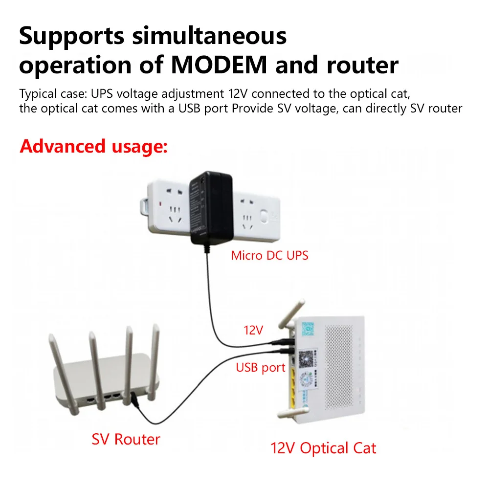 Imagem -03 - Fonte de Alimentação de Backup Ininterrupta Roteador Wifi Led Cctv Plug ue Recarregável 4000mah 5v 2a 9v 1a 12v 1a 1.3m de Saída