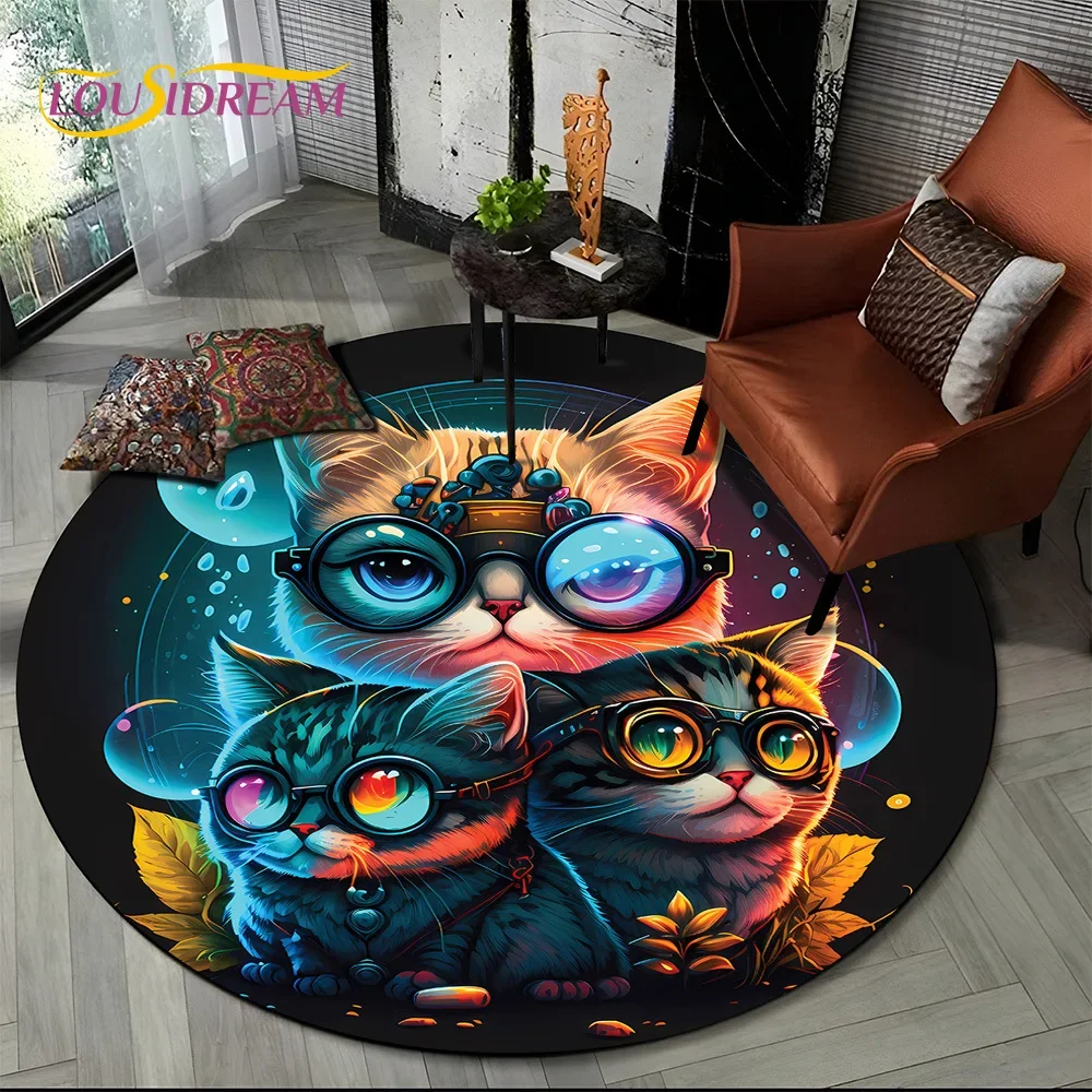 3D Persian Cat,Cute Calico Cat,Ragdoll Cartoon Round Carpet Rug for Living Room Bedroom Kid Playroom Decor,Pet Area Rug Non-slip