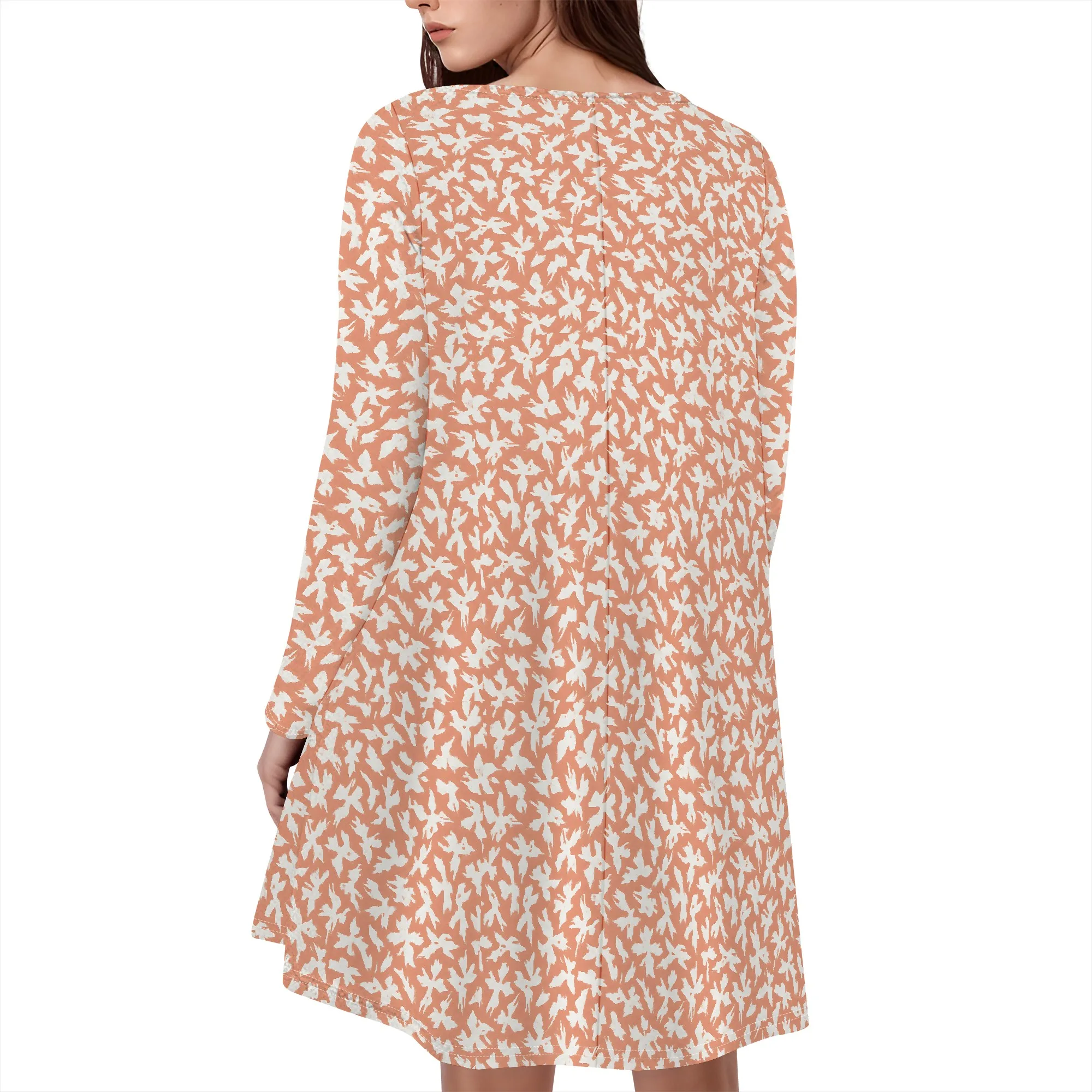 ชุดสตรีฤดูใบไม้ผลิฤดูร้อน 2025 แขนยาวลายดอกไม้ Boho Flowy Babydoll Shift Mini Dress