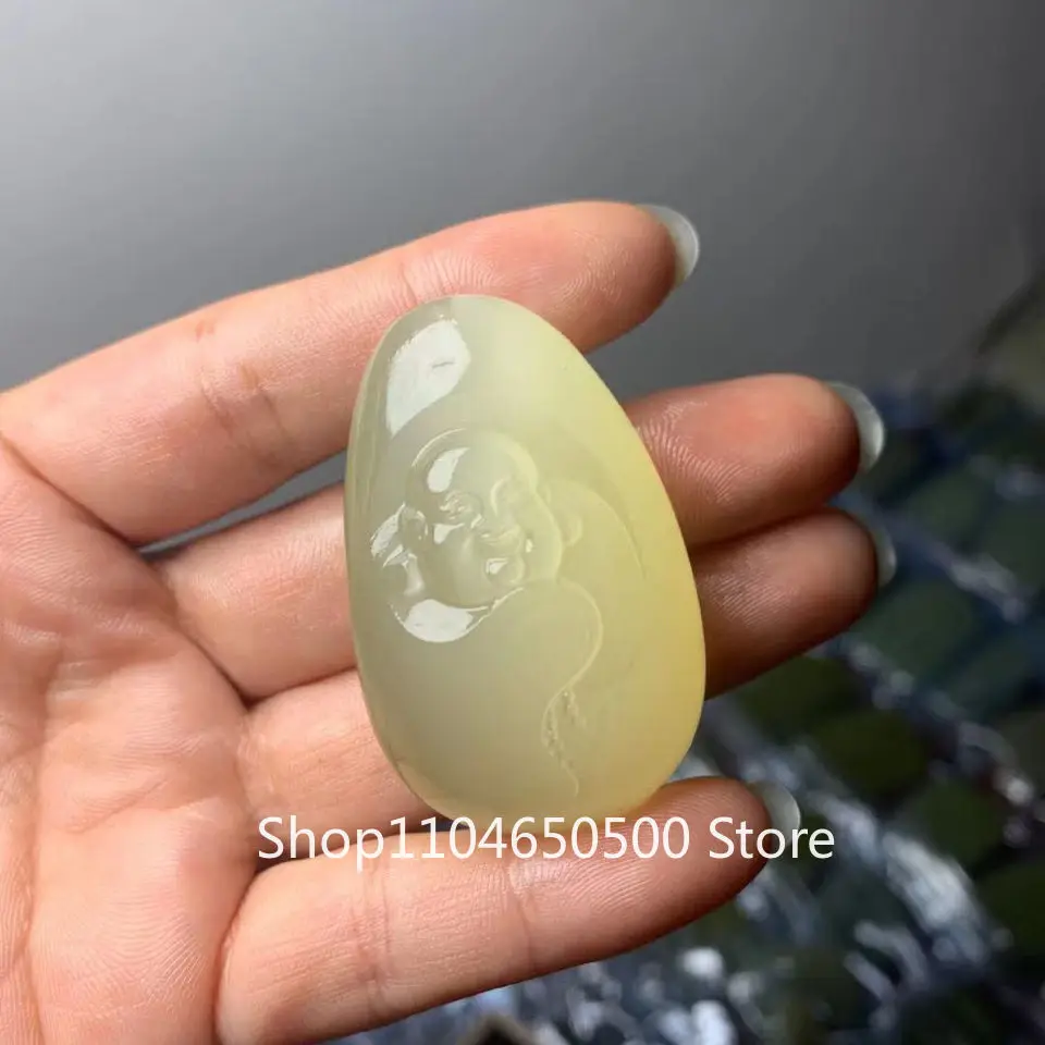 

Hetian Blue and White Jade Rough Stone Maitreya Buddha Attracts Wealth