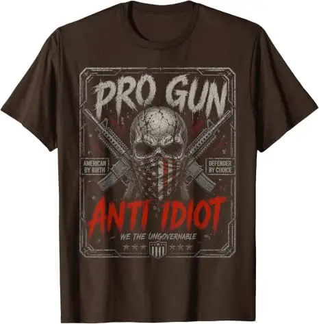 2nd Amendment Pro-Gun Anti-Idiot-Shirt Vintage USA Flag T-Shirt Y2K Herrenmode Veteranen Patriotisches Grafik-Spruch-T-Shirt Neuheit – Detail 7