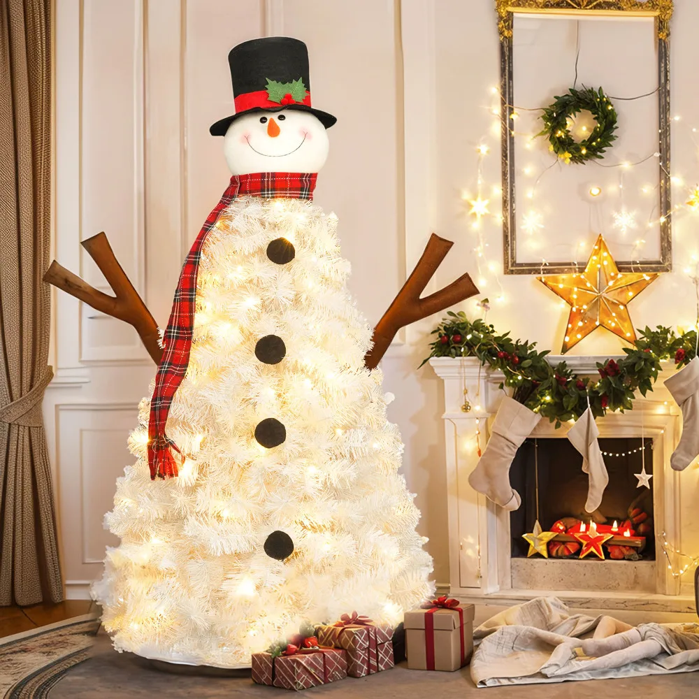 

Pre Lit Christmas Tree, Snowman Shaped Artificial Christmas Tree,holiday Decorations Inside and Outside Festive & Party Supplies