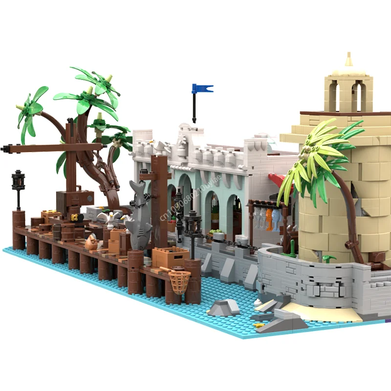 4103 stücke Moc Medieval Puerto Santa Maria Dockside Markt Modulare Architektur Bausteine Montage Ziegel Spielzeug Kinder DIY Geschenke