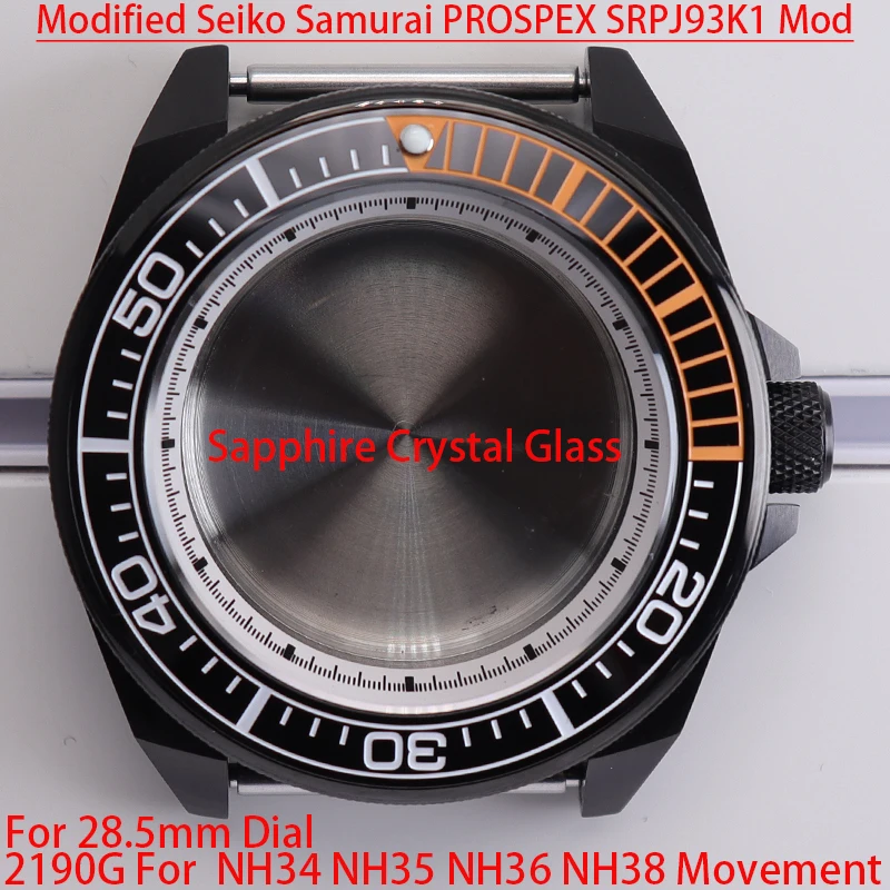 

43.8mm Watch Cases Modified Seiko Samurai Diving Ceramic Bezel Insert Parts For nh35 nh36/38 Movement 28.5mm Dial Sapphire Glass