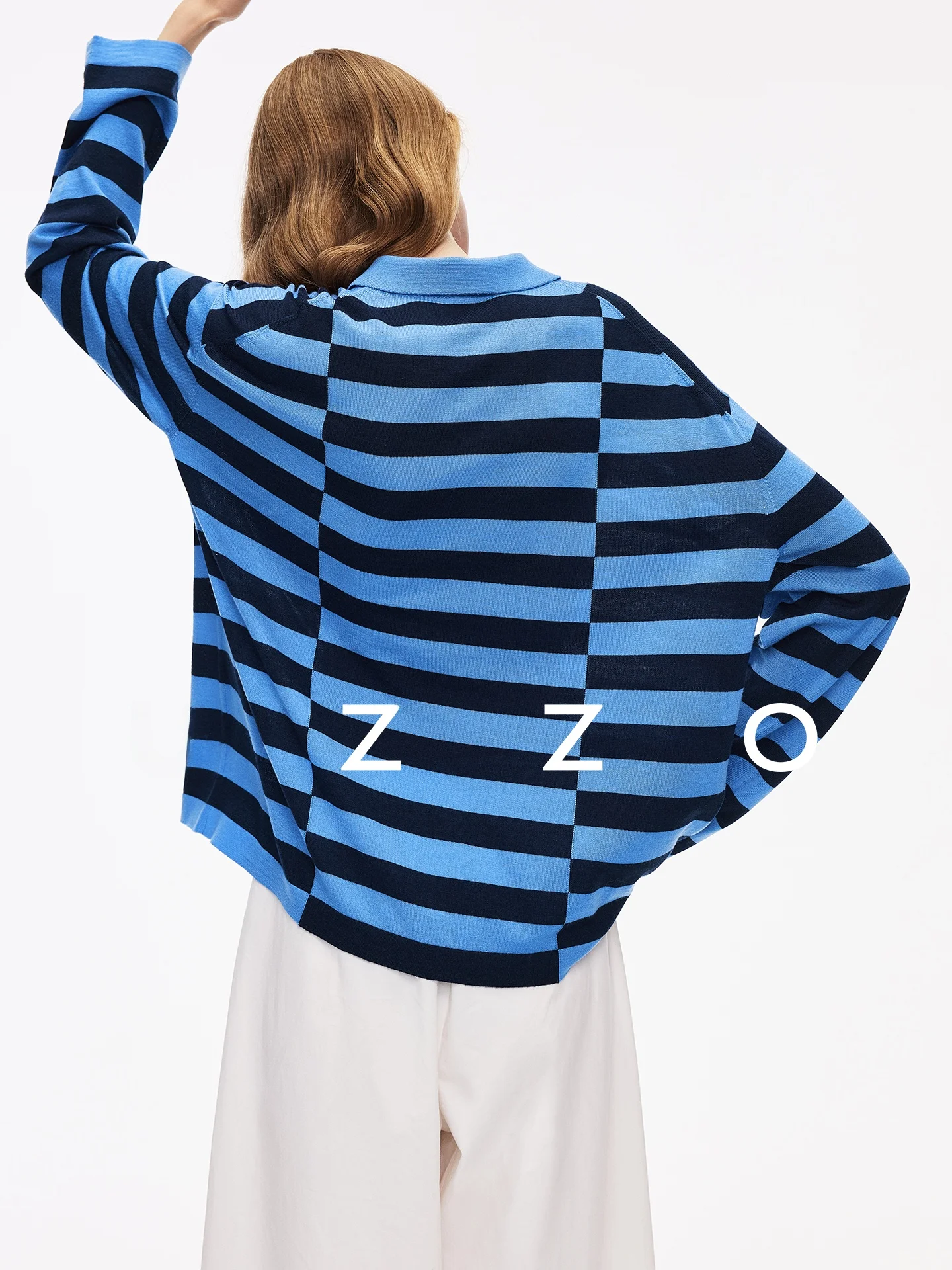 UZZO Color Blo  Ne Long Sve Wool Silk Knitted Long T-irt Loose Fit Soft Vintage Sle Women's Faion