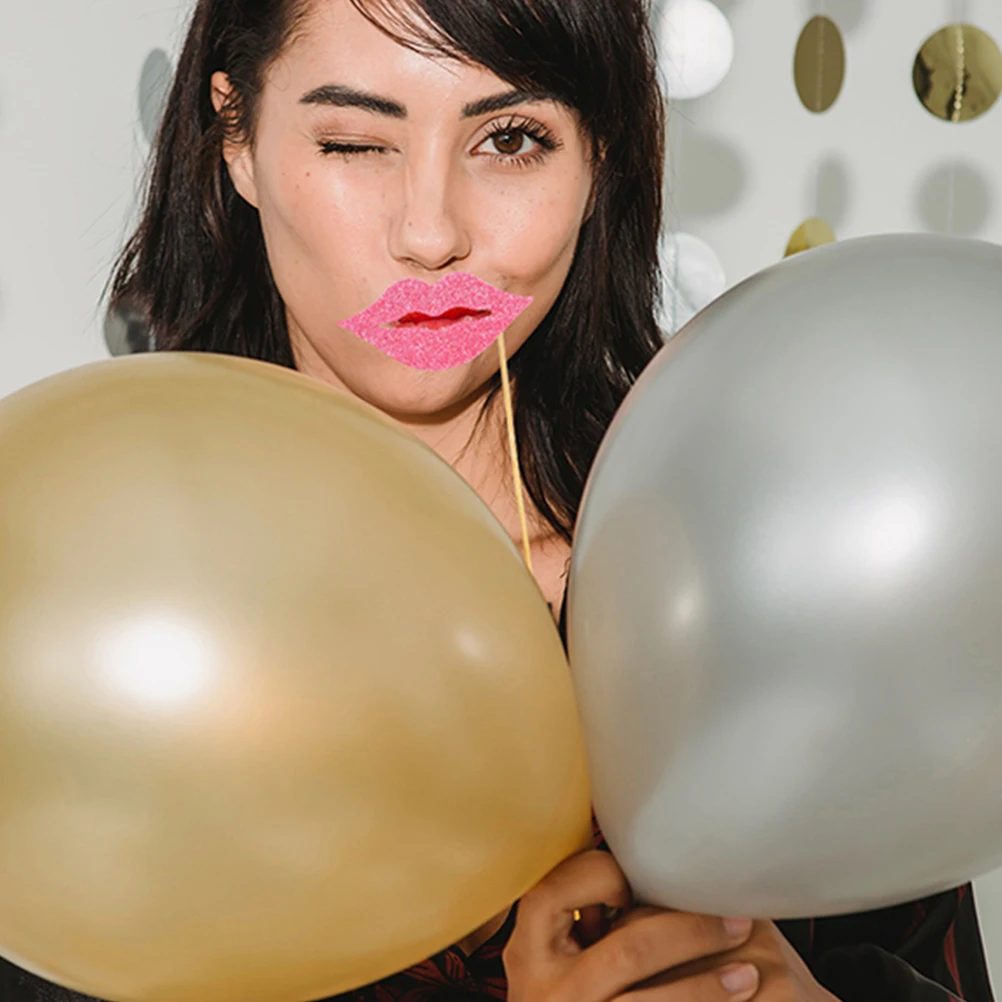

60 Pcs Red Lips Photo Props Glitter Booth Carnival Funny Selfie Mouth Shaped Decorate