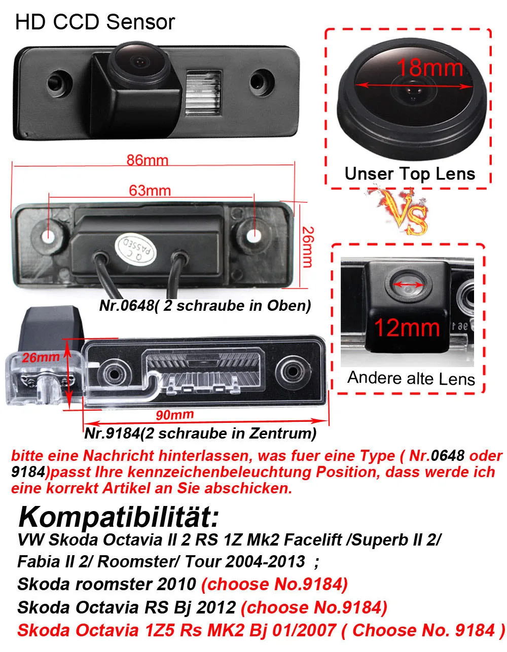Car Rearview back reverse camera for VW Skoda Octavia II 2 RS 1Z Mk2 Facelift /Superb II 2/Fabia II 2/ Roomster/ Tour