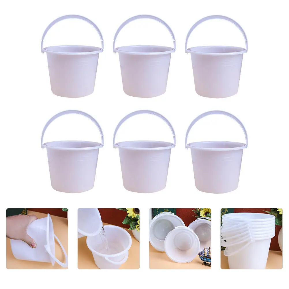 

6Pcs Coating Buckets Round Paint Containers Large Capacity Handheld Multipurpose Storage Bucket Practical Painting